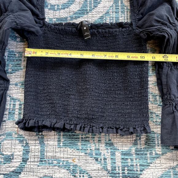 AQUA Black Smocked Square Neck Ruffle Crop‎ Top - Size S - Picture 7 of 8